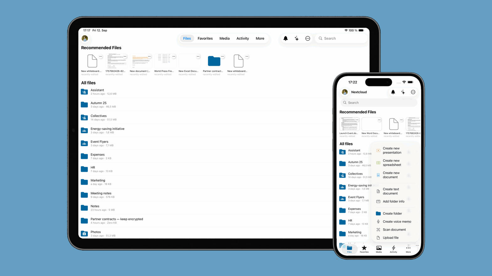 The same files on a tablet and a phone
