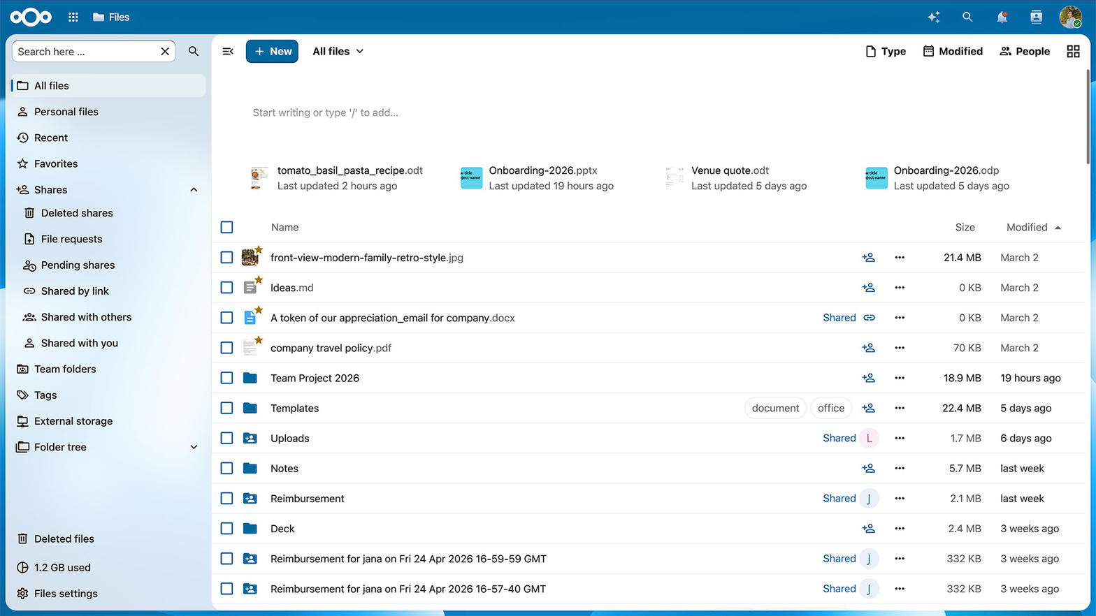 Files in a Community Nextcloud workspace