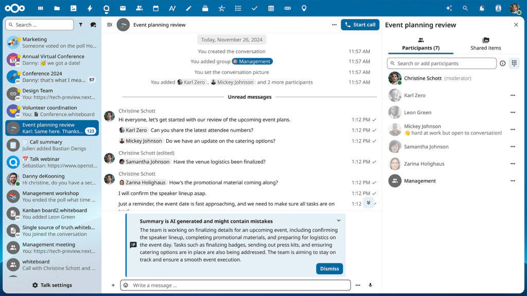 Team chat in Nextcloud Talk